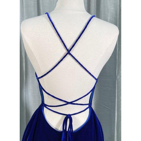 NWT Sz.2 JOVANI Open Back ROYAL BLUE VELVET Fit & Flare Cocktail Party DRESS - Picture 11 of 12